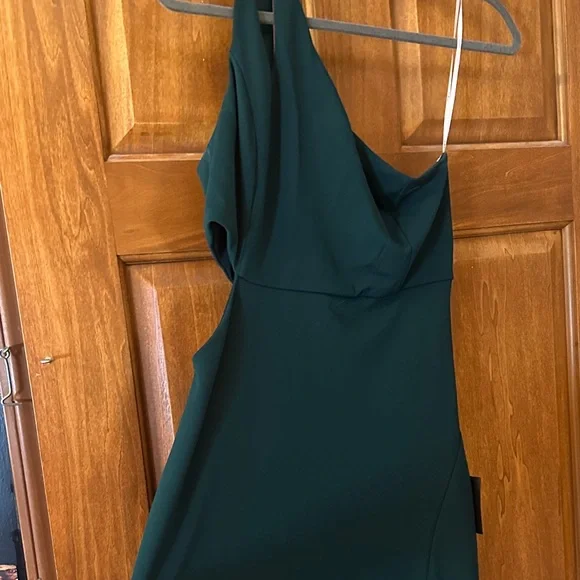 Lulu's Dark Green One-Shoulder Dress - Picture 5 of 8